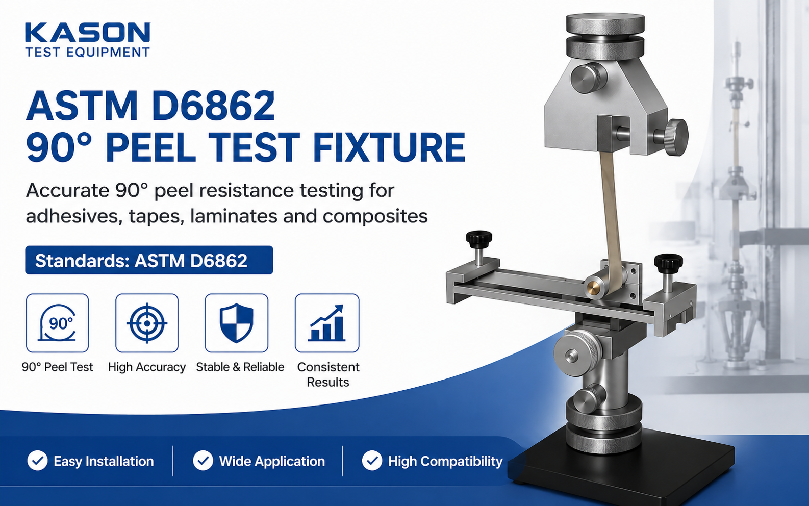 O que é um dispositivo de teste de descascamento ASTM D6862 e por que ele é importante para avaliação de ligação adesiva?